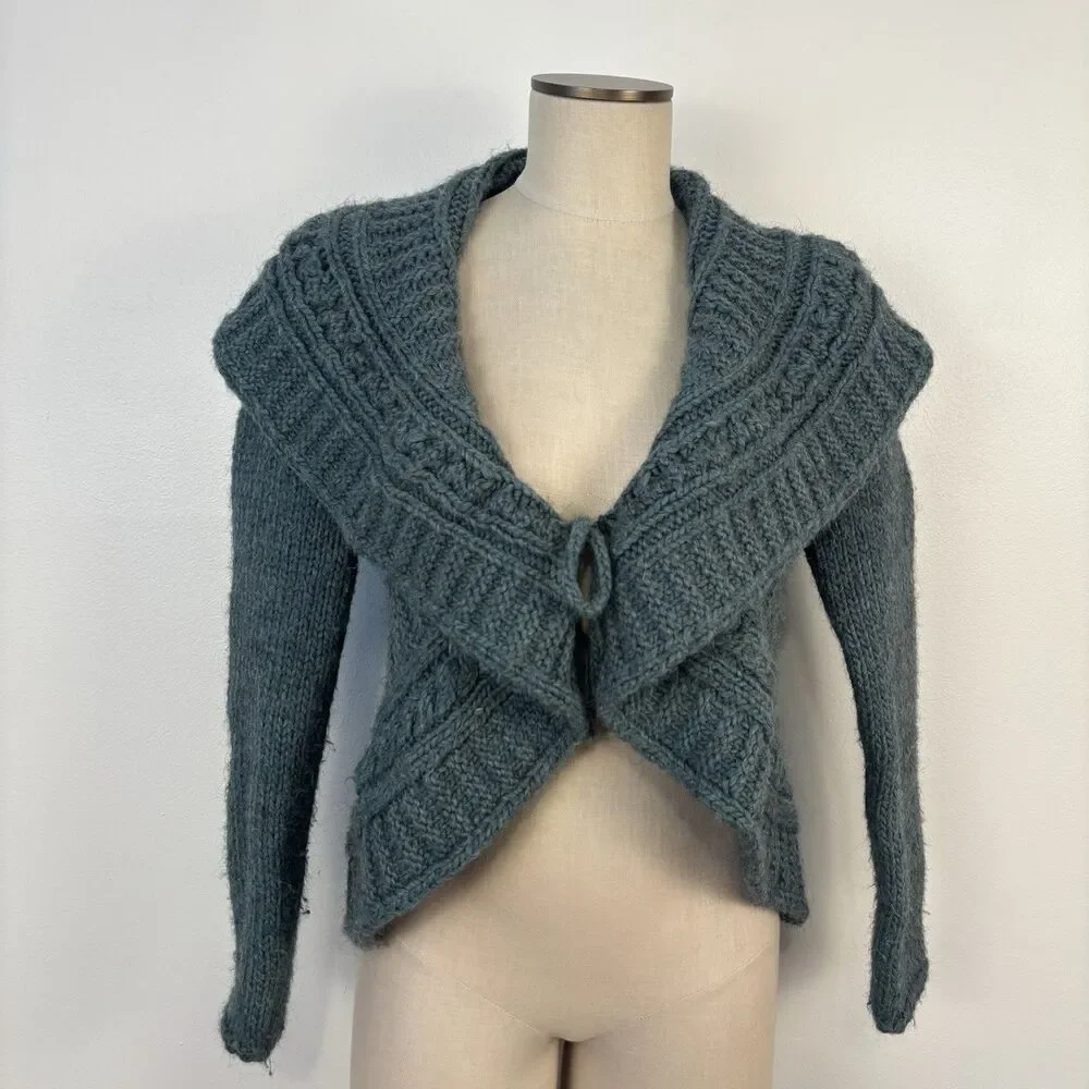 Elsamanda Womens S Alpaca Wool Cardigan Sweater Green Made Italy Anthropologie